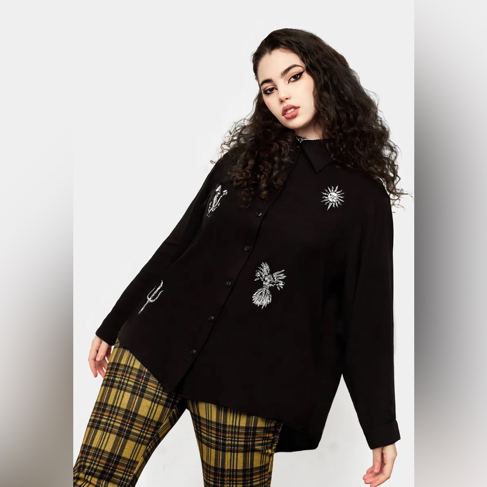 Disturbia Harvest Embroidered Oversized Shirt US 4 / UK 8